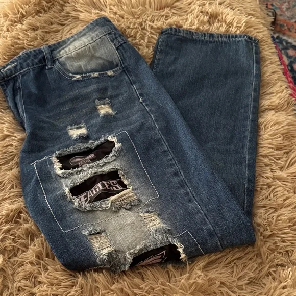 Distressed Blue Boot Cut Jeans - Picture 5 of 6